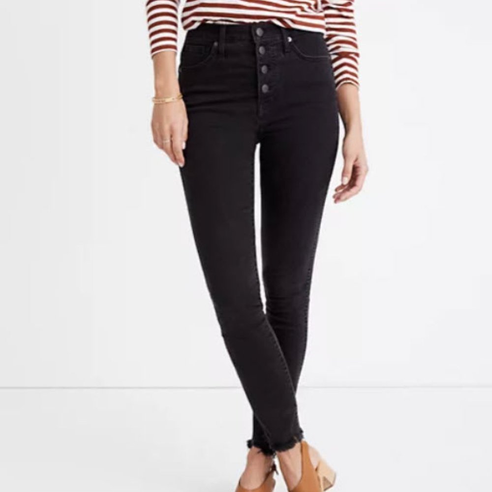 Madewell 9" High-Rise Skinny Jeans in Berkeley Black: Button-Through Edition